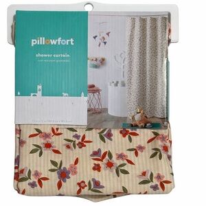 Pillowfort Cream Shower Curtain with Red, Purple & Pink Floral Print